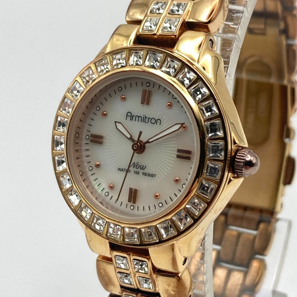 Armitron Now Women's Watch 26mm Crystals Rose Gold Tone MOP New Battery 6.75"